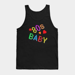 80s Baby. Fun Retro Statement with Hearts. (Black Background) Tank Top